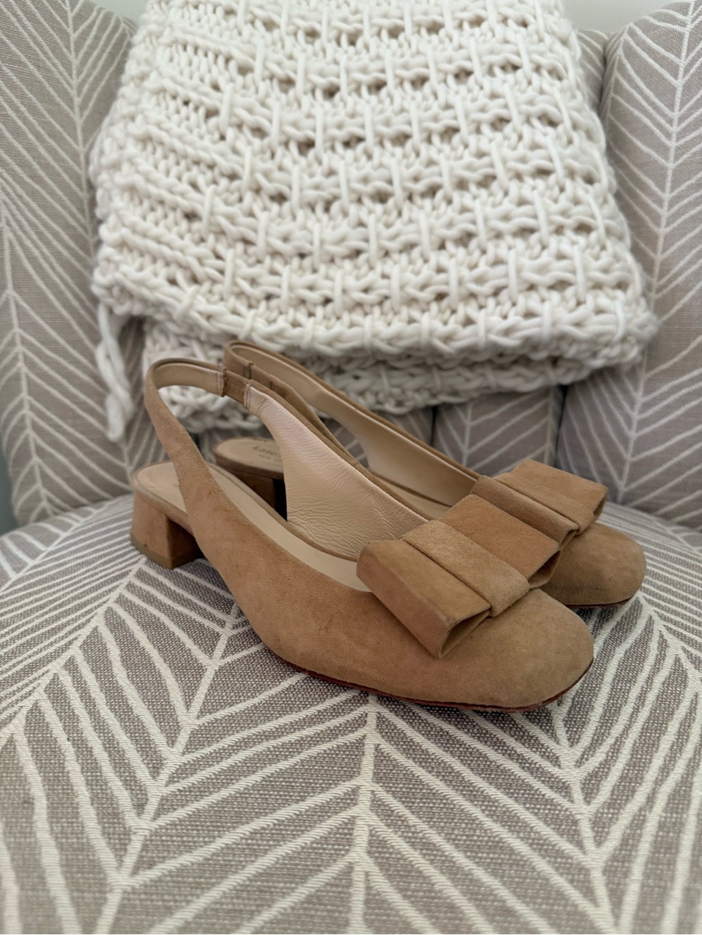 kate spade Tan Suede Slingback Mules with Bow